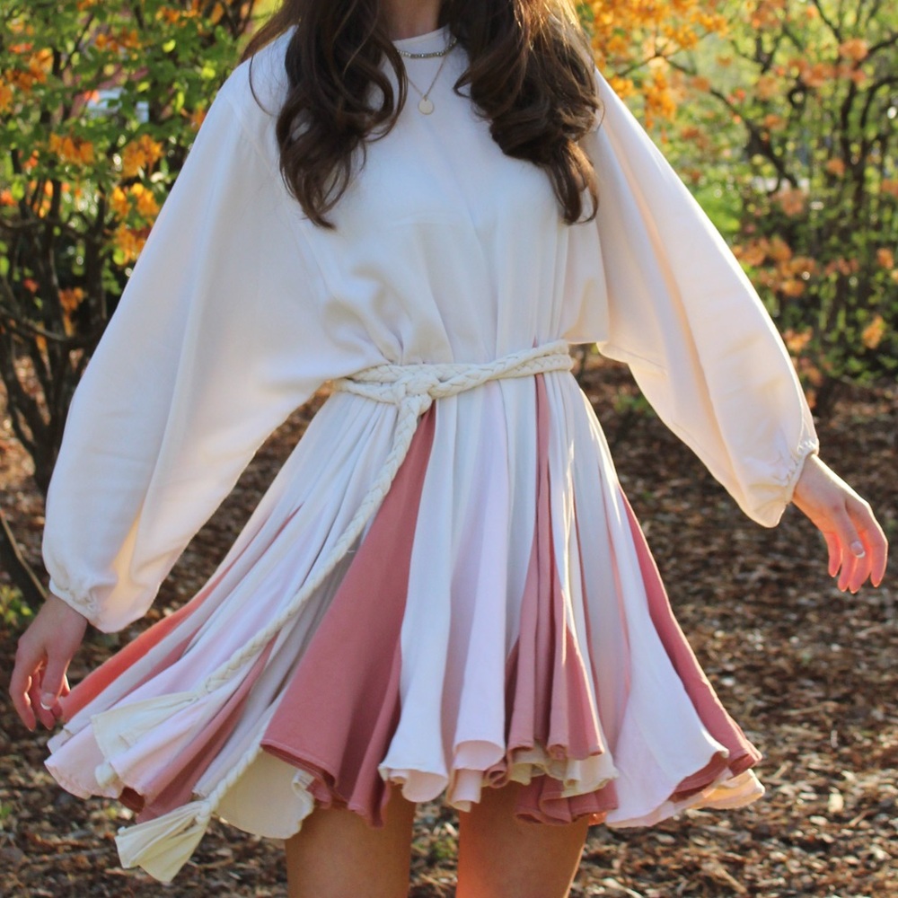 Storia Pink and Cream Mini Skater Dress Tiered Casual